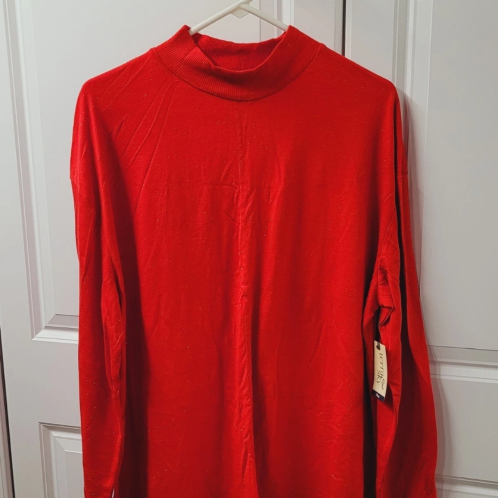 Terra & Sky Women's Shirt Top Size: 0X 14W Red Long Sleeve